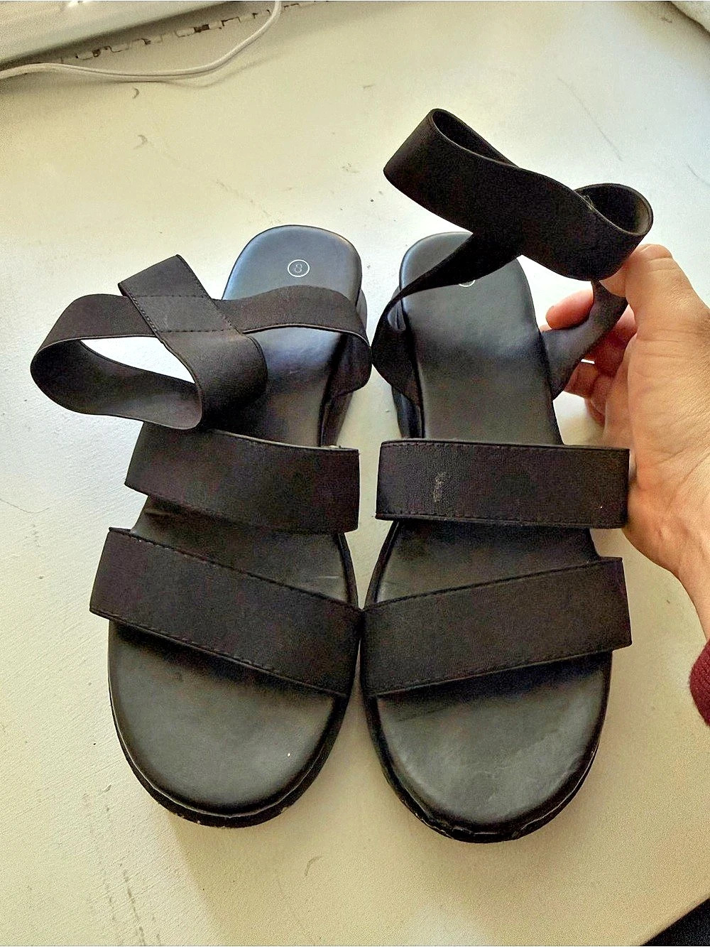 Black Elastic Cross Strap Espadrille Platform Sandals